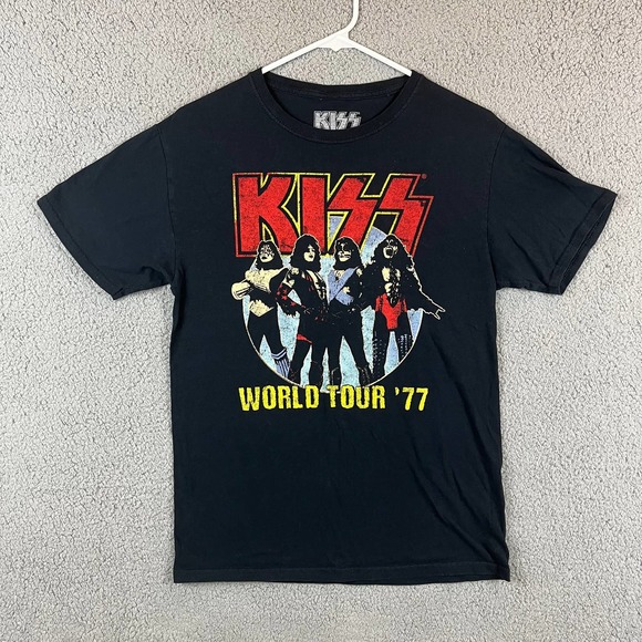 Kiss Women's Small Band Tee World Tour '77 Black Graphic T-Shirt Short Sleeve - Picture 1 of 6